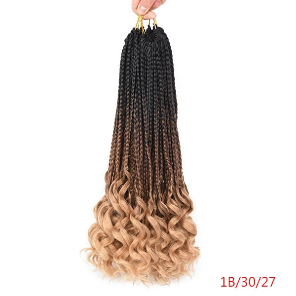 14-18-24 Inch Synthetic Ombre Crochet Box Braids w/ Curly Ends Hair Extensions