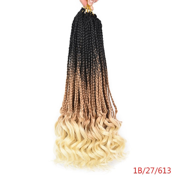 14-18-24 Inch Synthetic Ombre Crochet Box Braids w/ Curly Ends Hair Extensions