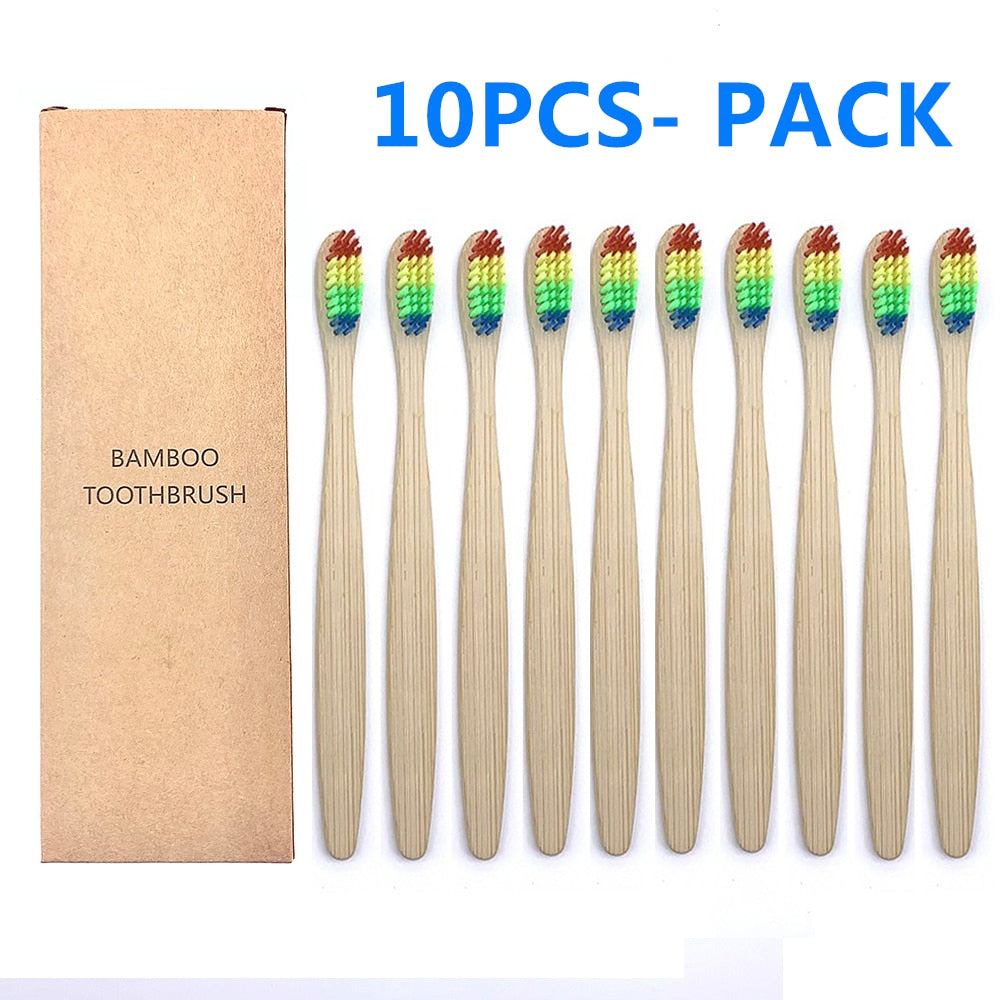 10pcs Colorful Natural Bamboo Toothbrush Set