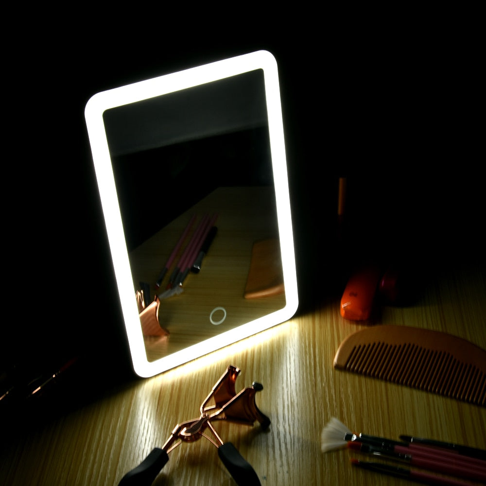 LED Touch Screen 180 Degree Rotating Cosmetic Mirror with USB Charger Stand