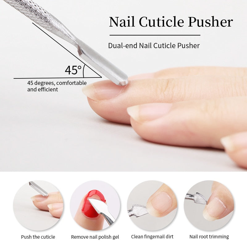 Double-ended Stainless Steel Cuticle Pusher -Nail Art Cleaner Care Tool