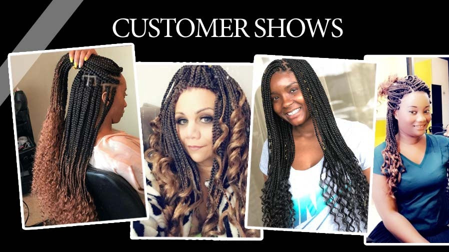 14-18-24 Inch Synthetic Ombre Crochet Box Braids w/ Curly Ends Hair Extensions