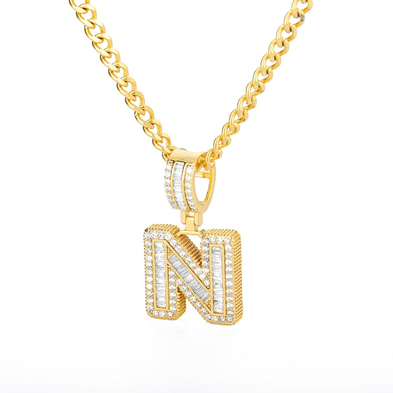 60cm Cubic Zirconia Letters A-Z Initial Pendant Necklaces