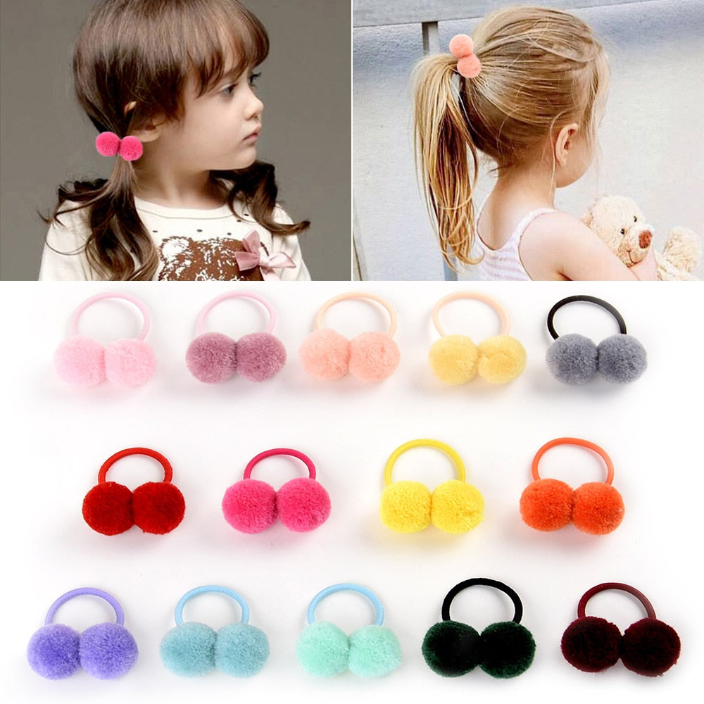 14 pcs Small Double Fur Ball Hair Band for Girls