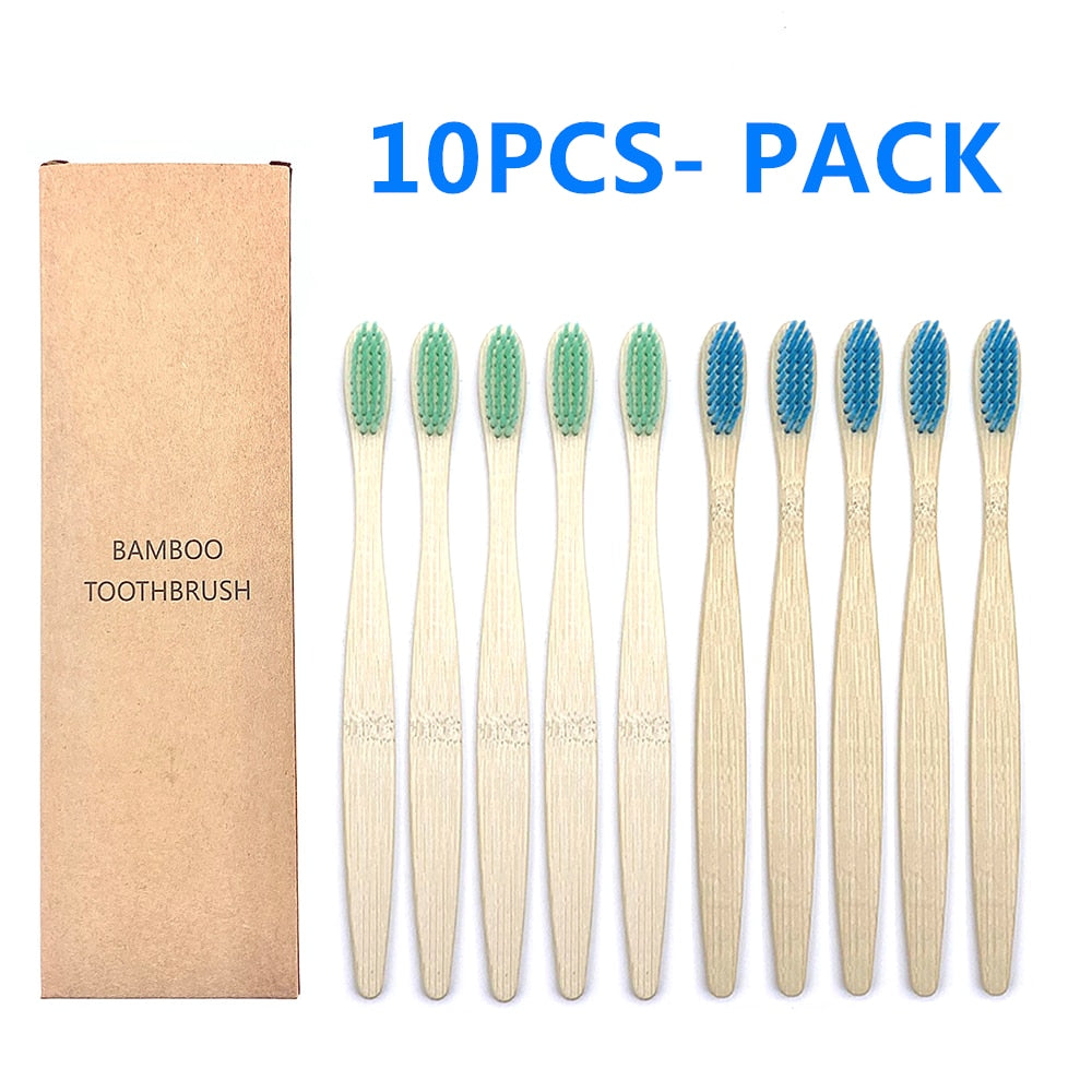 10pcs Colorful Natural Bamboo Toothbrush Set