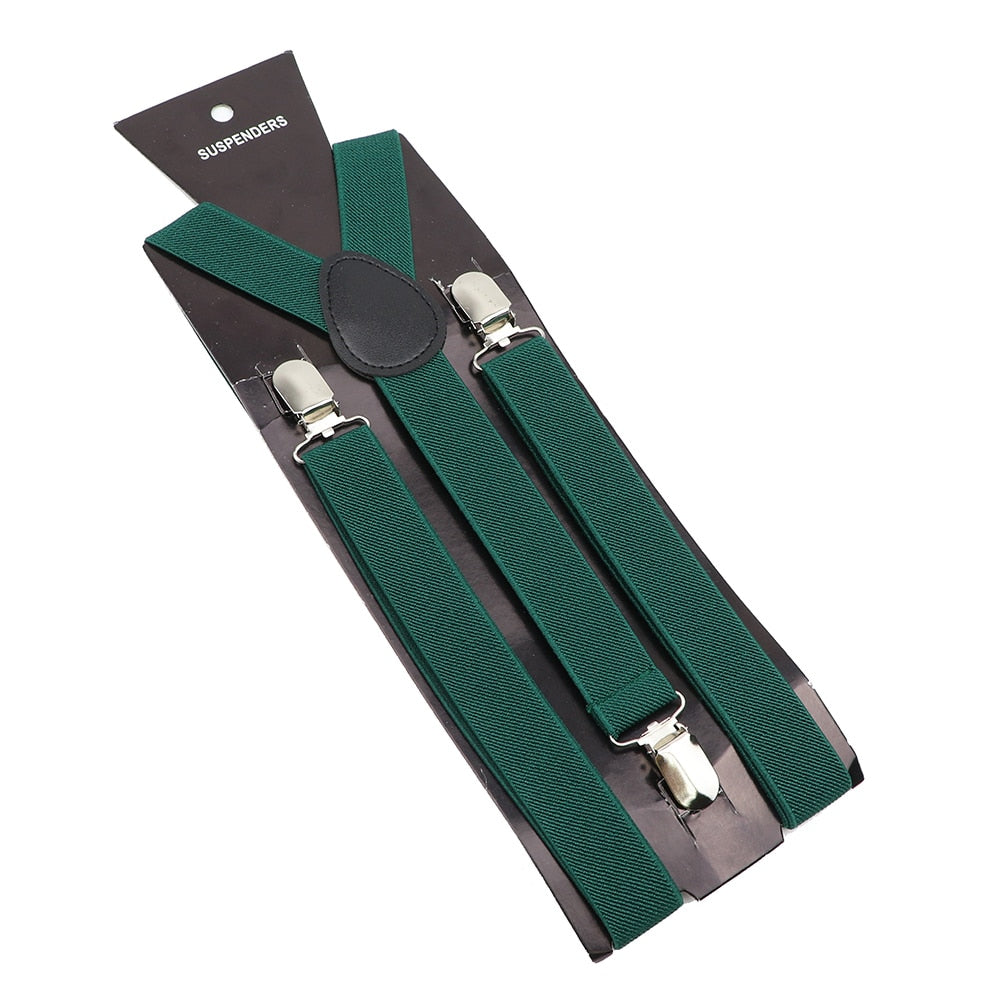 Unisex Solid Color Elastic Leather Suspenders