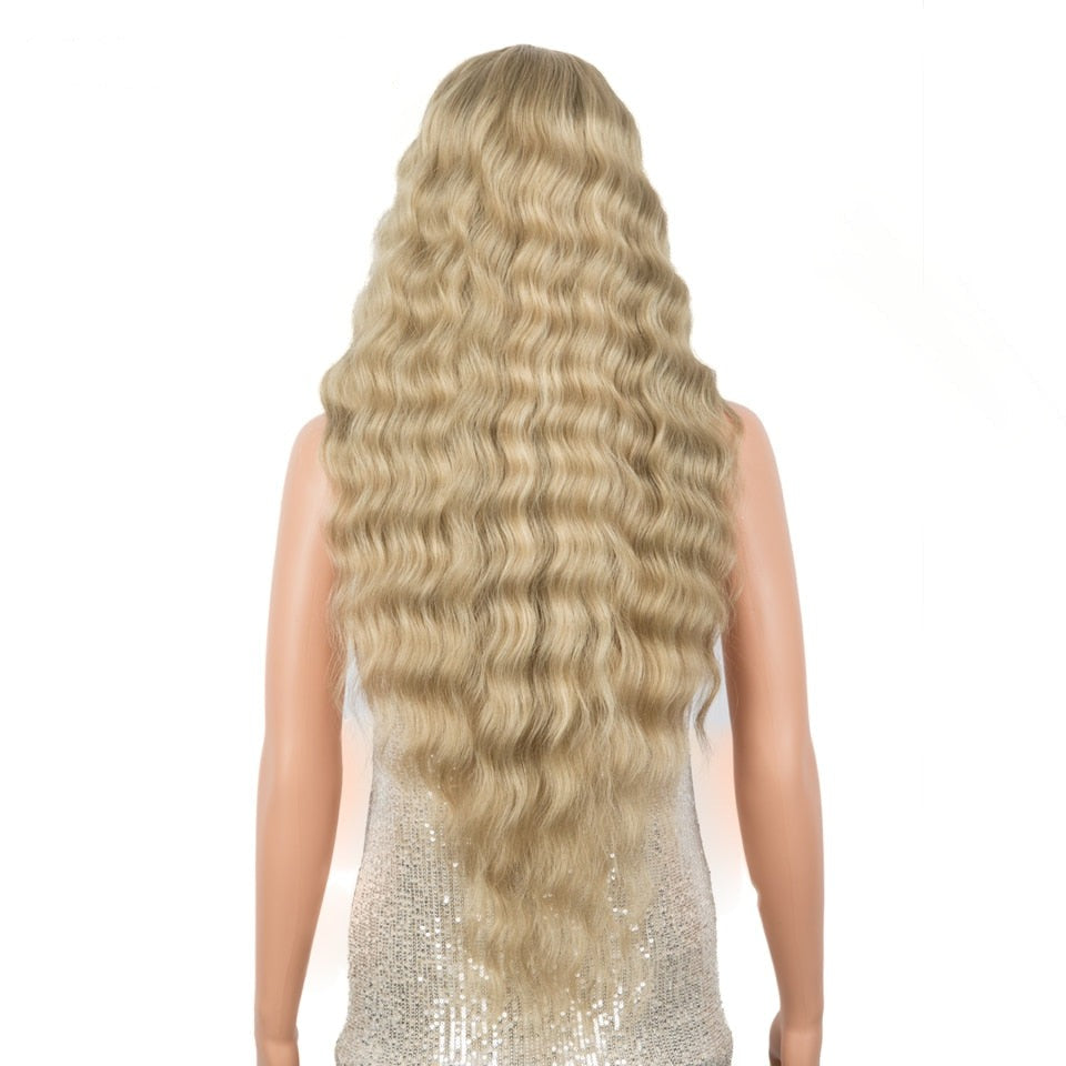 30" Long Deep Wave Synthetic Hair Lace Wigs for Women