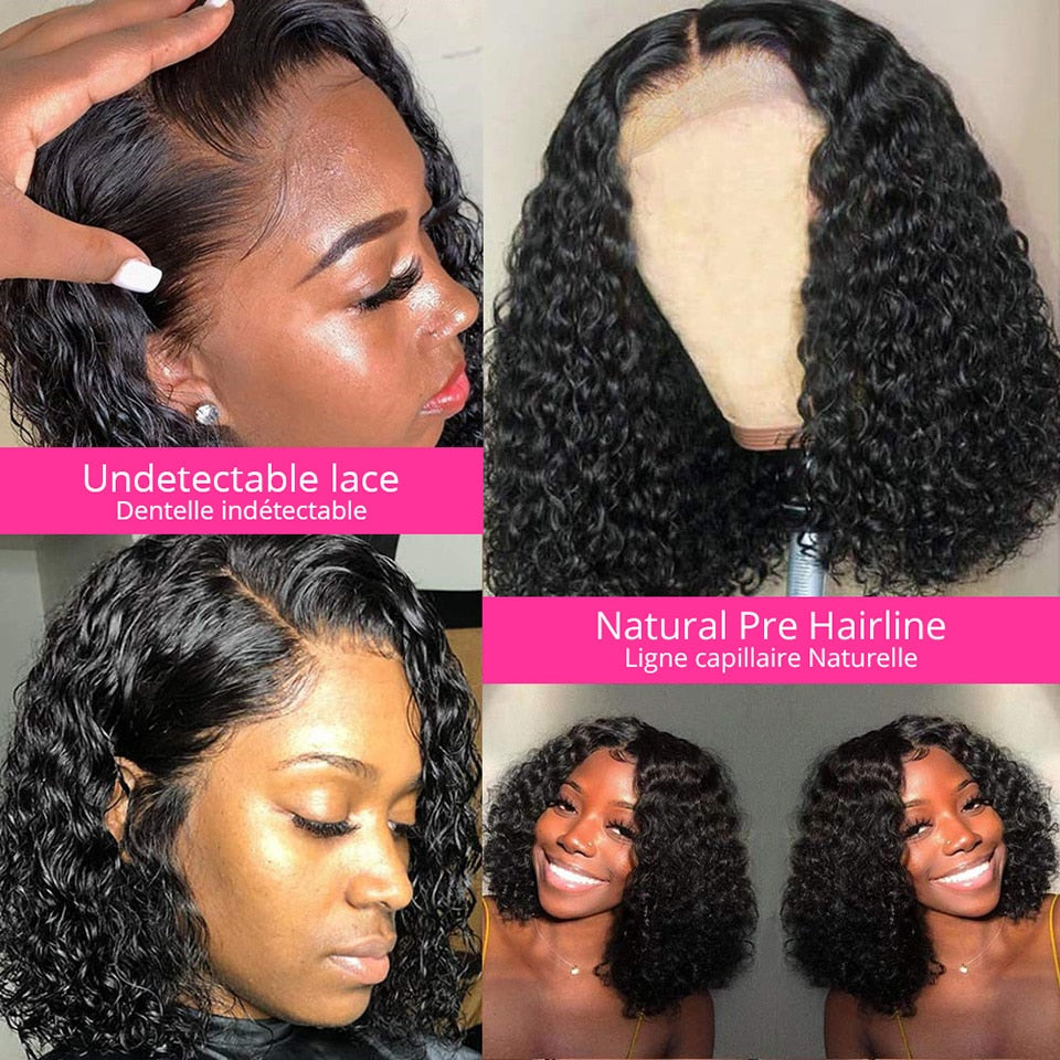 13x4 Curly Wet and Wavy Human Hair Lace Front Wigs -Pre-Plucked