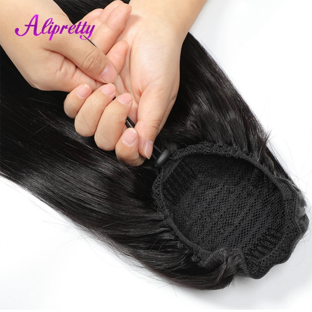 Human Hair Ponytail Extensions with Clip In Drawstring for Women