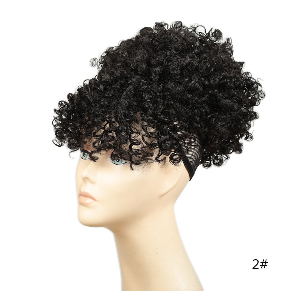 Short Curly Hair Ponytail w/Bangs for Women