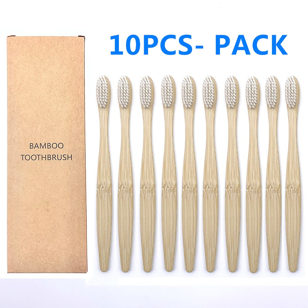 10pcs Colorful Natural Bamboo Toothbrush Set