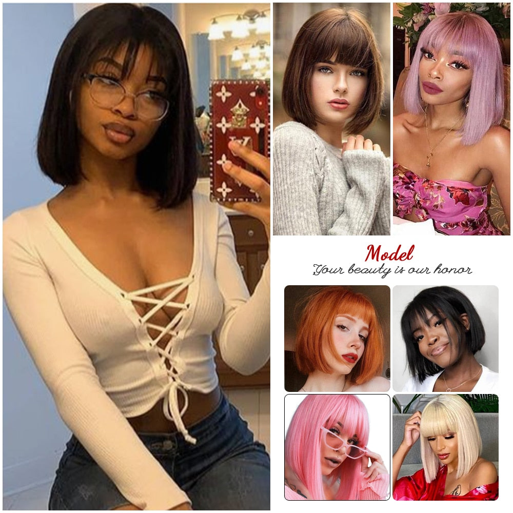 Short Bob Synthetic Hair Wigs with Bangs