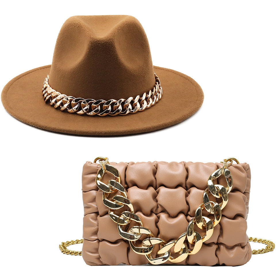 Elegant Fedora Hat and Handbag Sets for Women