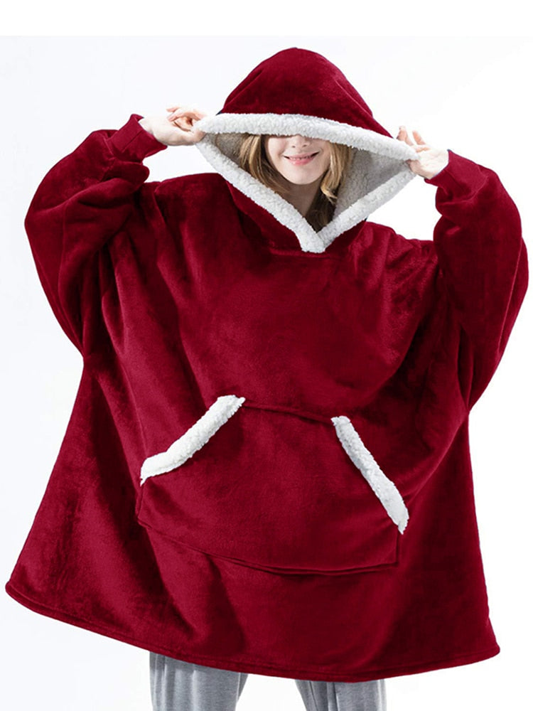 Over-sized Fleece Pullover with Hood for Women