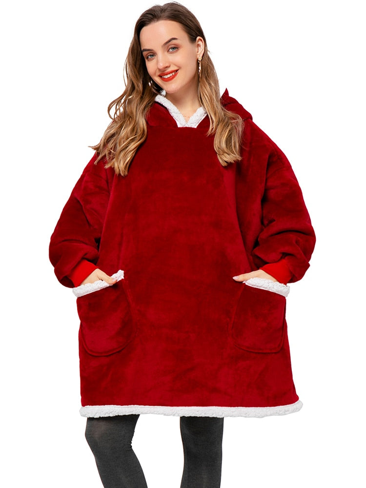 Over-sized Fleece Pullover with Hood for Women