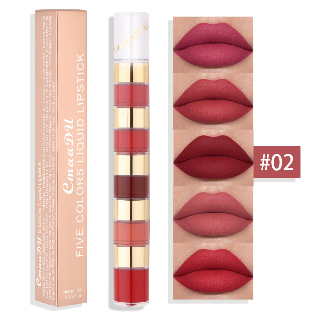 5-in-1 Matte Lipstick -Lip Tint -Long Lasting Lipstick Sets