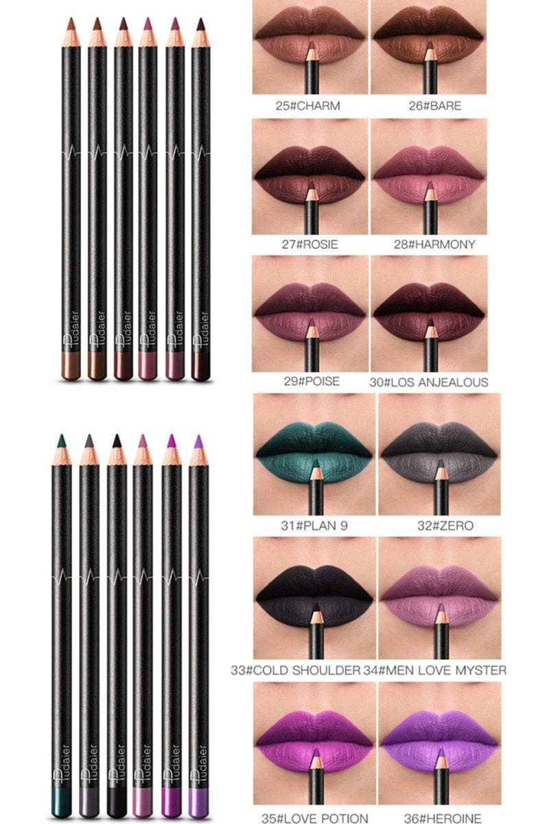 6/12Pcs Sets Waterproof Matte Pencil Lip Liners -Long Lasting