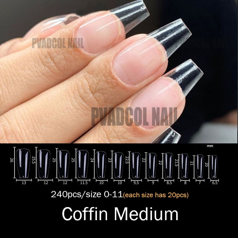 Gel Nails Extension System Full Cover Sculpted Clear Nail Tips 240pcs/bag