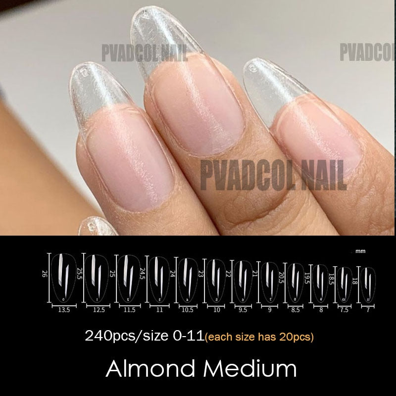 Gel Nails Extension System Full Cover Sculpted Clear Nail Tips 240pcs/bag