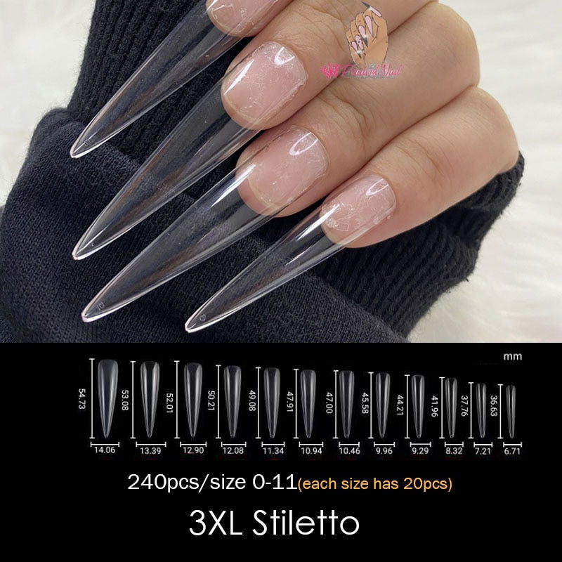 Gel Nails Extension System Full Cover Sculpted Clear Nail Tips 240pcs/bag