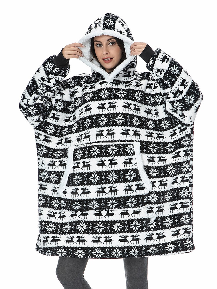Over-sized Fleece Pullover with Hood for Women