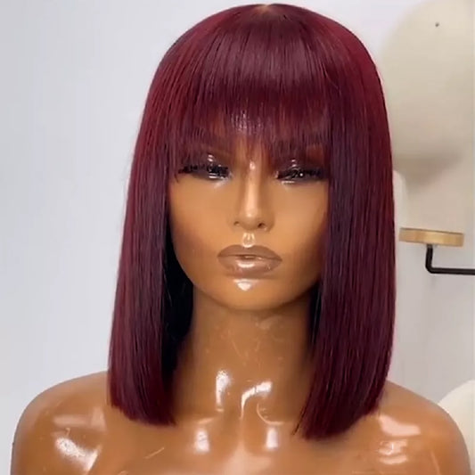 T1B/99J or 99J Short Bob Human Hair Wigs with Bangs