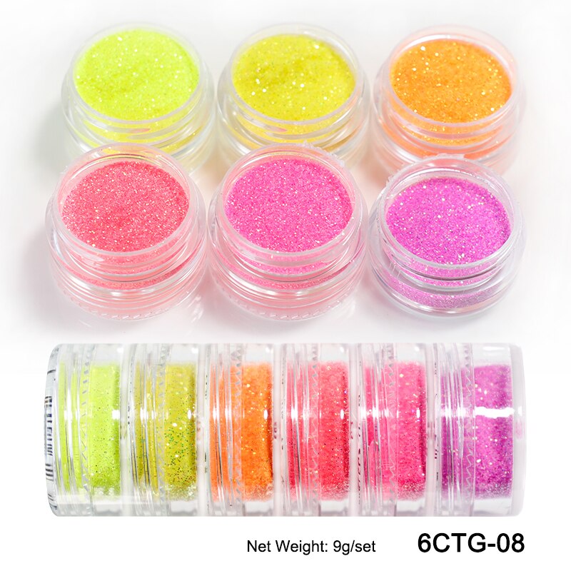 Fluorescent-Glitter-Shinny-Ombre-Chrome Dust DIY Gel Polish Nail Art