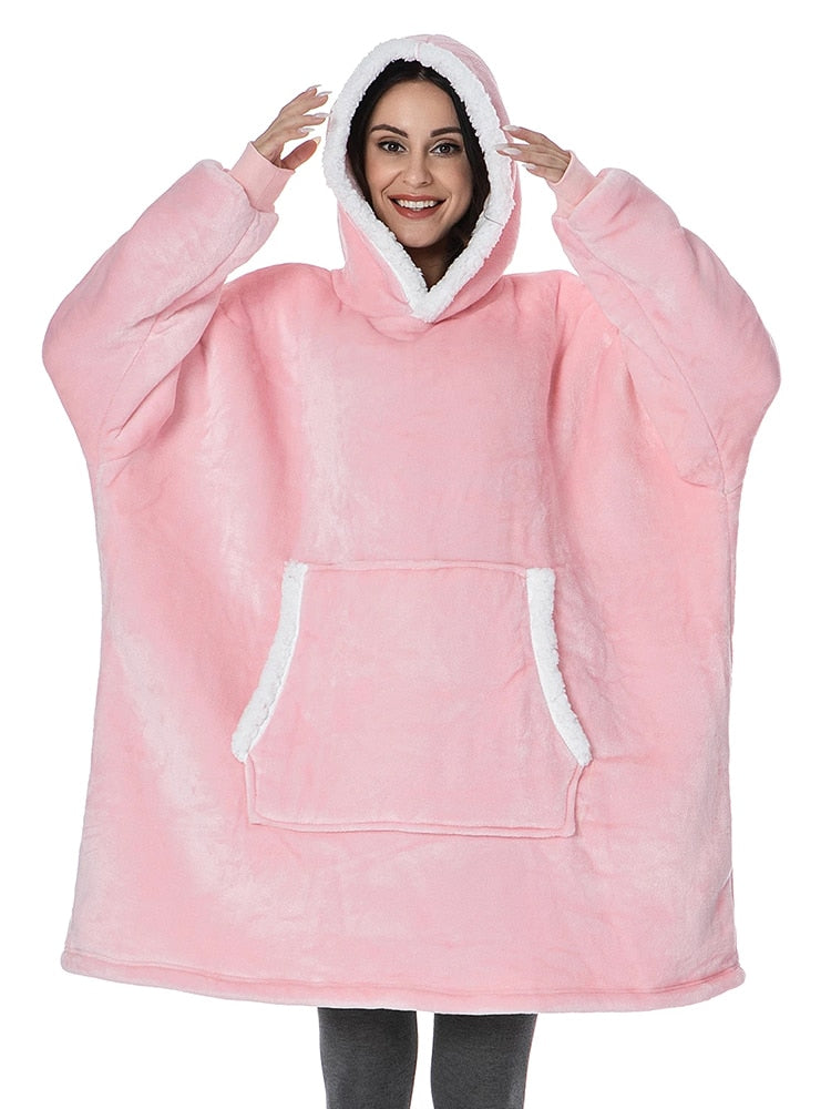 Over-sized Fleece Pullover with Hood for Women