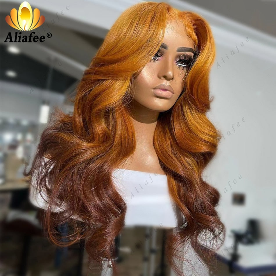 5x5 Lace Closure / 13x6 Lace Frontal Ombre Orange Body Wave Wigs -Pre-Plucked