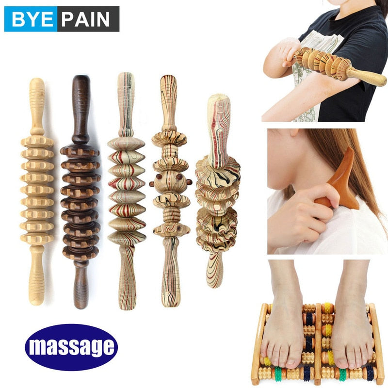 Multi-function Wooden Body Massage Roller Sticks