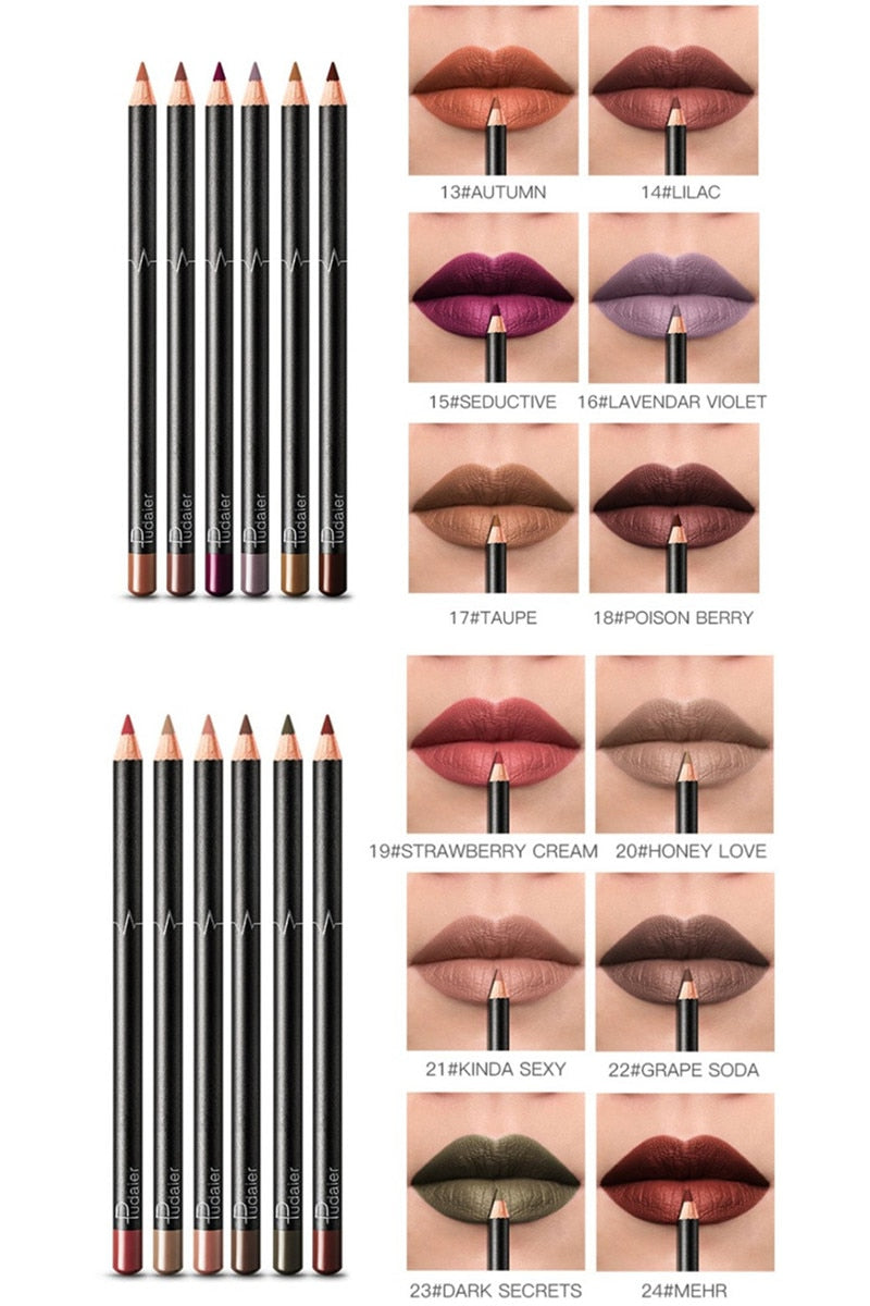 6/12Pcs Sets Waterproof Matte Pencil Lip Liners -Long Lasting
