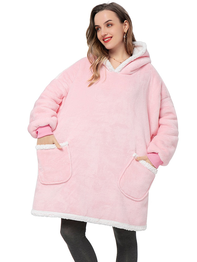 Over-sized Fleece Pullover with Hood for Women