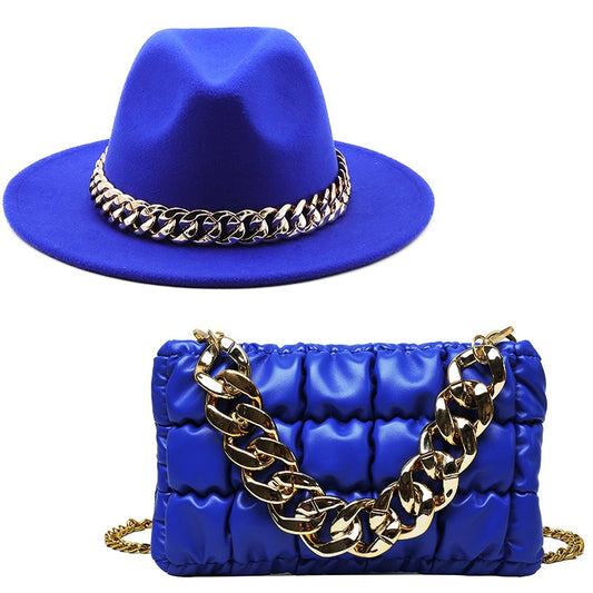 Elegant Fedora Hat and Handbag Sets for Women