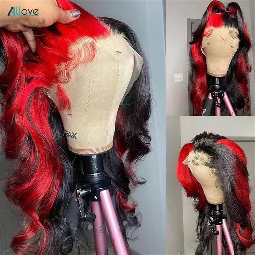 Ombre Red and Black Lace Front Human Hair Wig for Women