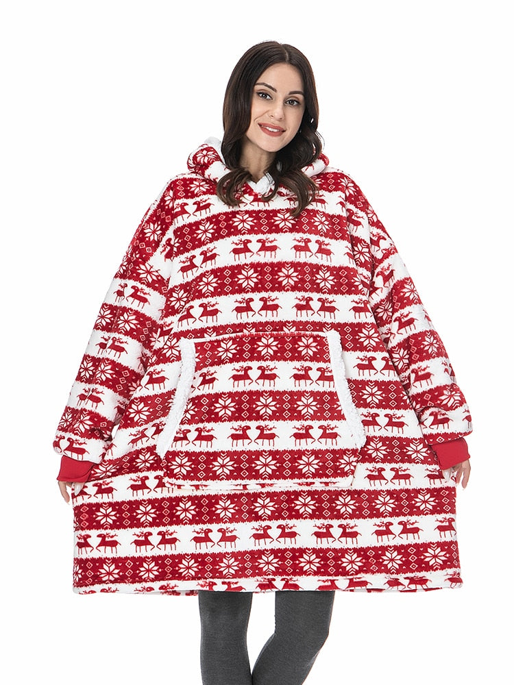 Over-sized Fleece Pullover with Hood for Women