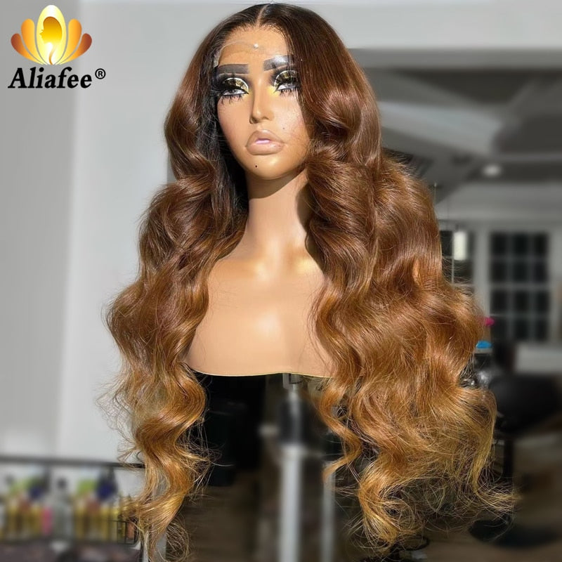 5x5 Lace Closure / 13x6 Lace Frontal Ombre Brown Body Wave Wigs -Pre-Plucked