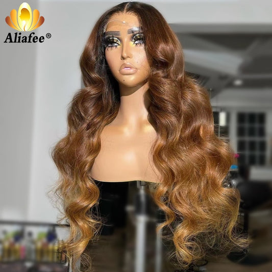 5x5 Lace Closure / 13x6 Lace Frontal Ombre Brown Body Wave Wigs -Pre-Plucked