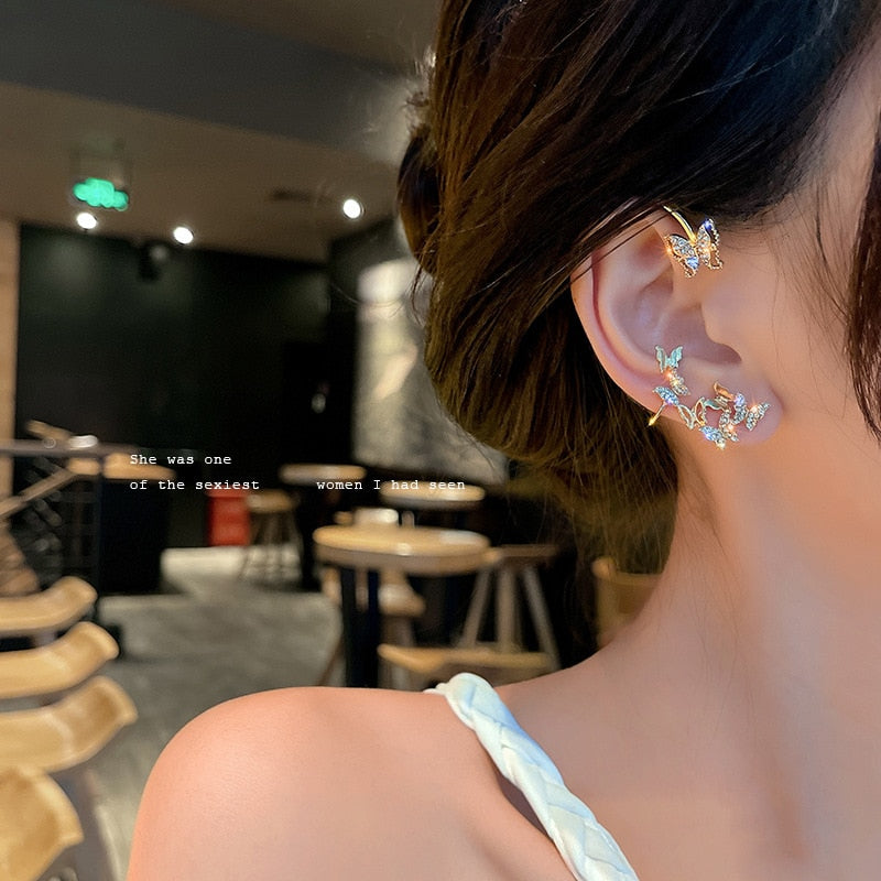 Shiny Zircon Butterfly Ear Cuff Earrings for Women