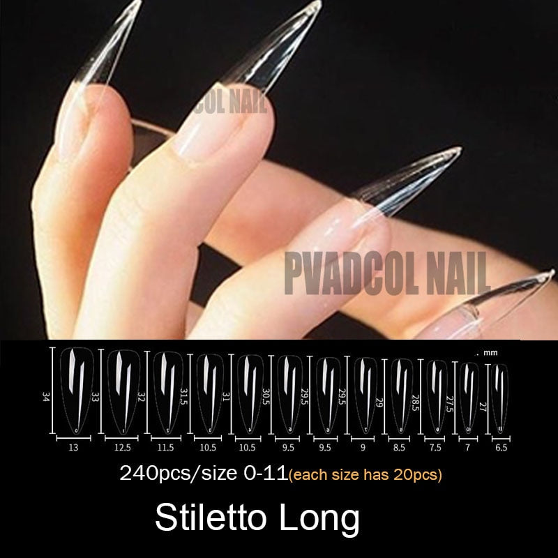 Gel Nails Extension System Full Cover Sculpted Clear Nail Tips 240pcs/bag