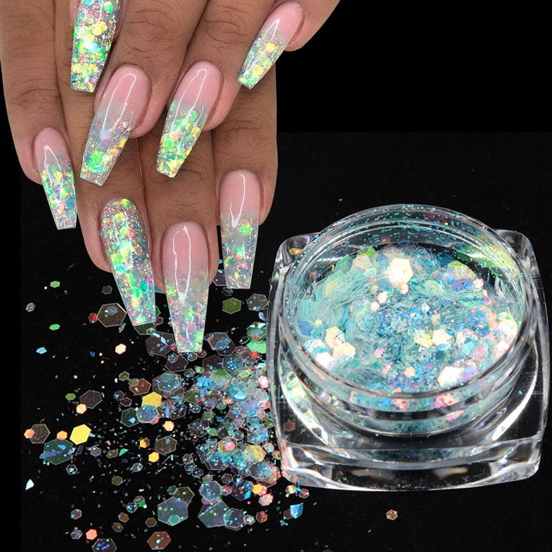 Sparkly Hexagon Nail Glitter -Mermaid Flakes