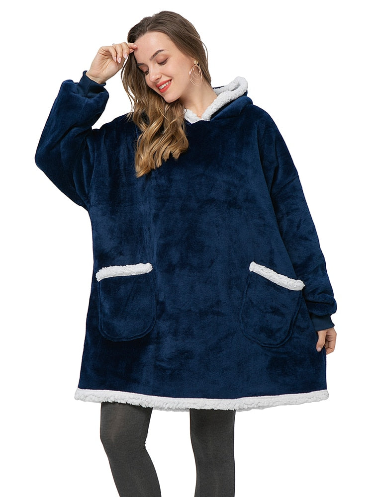 Over-sized Fleece Pullover with Hood for Women