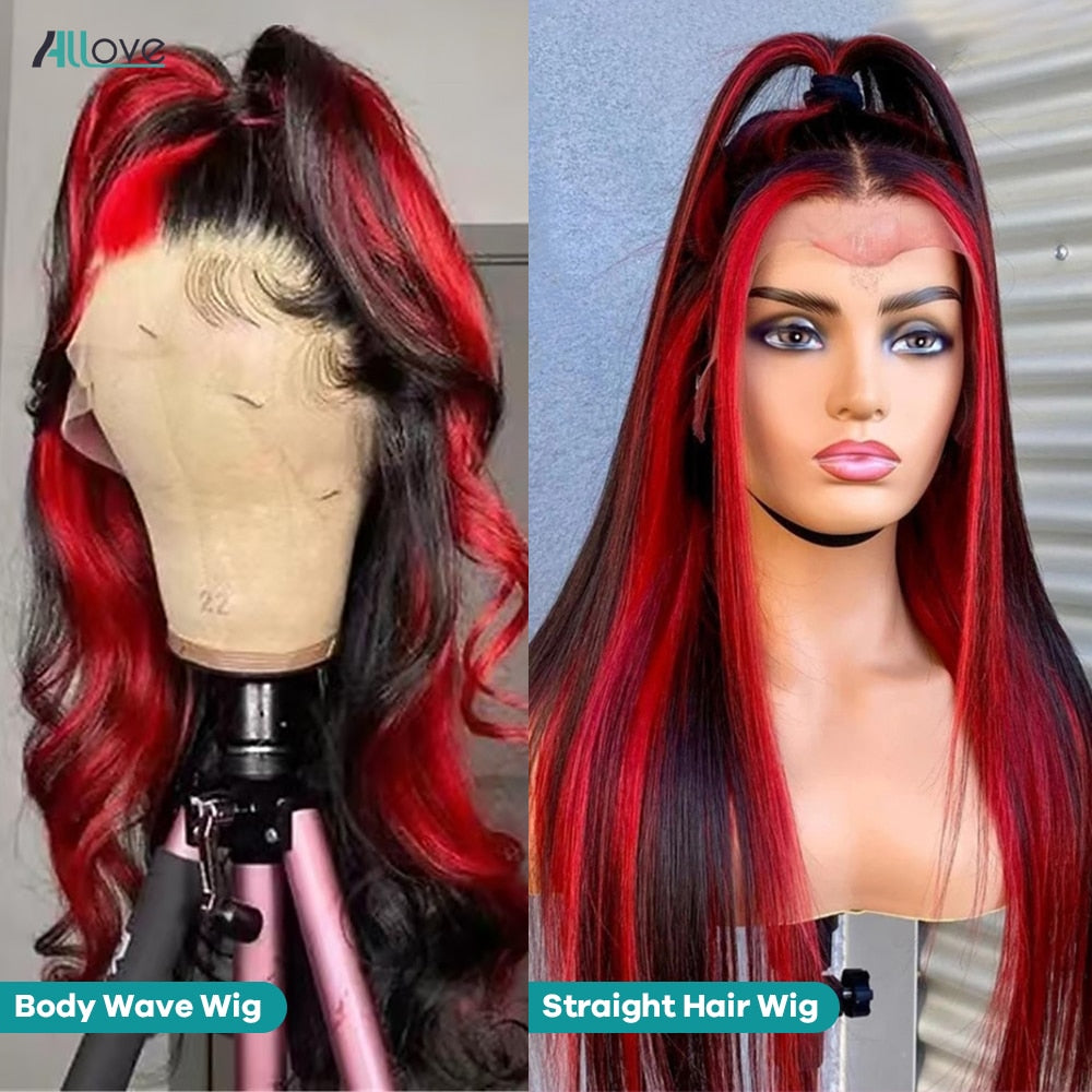 Ombre Red and Black Lace Front Human Hair Wig for Women