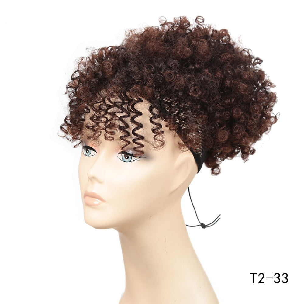 Short Curly Hair Ponytail w/Bangs for Women