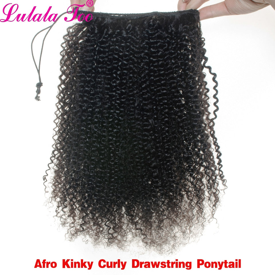 Afro Kinky Curly Drawstring Human Hair Clip-in Ponytail for Women