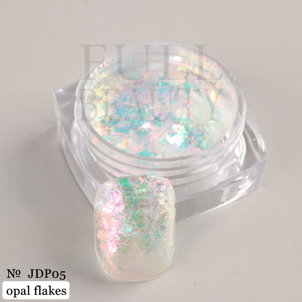 Crystal Fire Opal Flakes Nail Sequins DIY Chrome Powder for Manicures