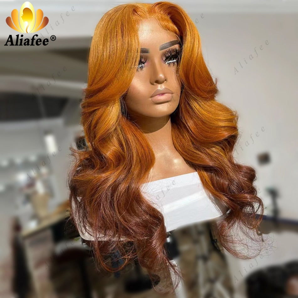 5x5 Lace Closure / 13x6 Lace Frontal Ombre Orange Body Wave Wigs -Pre-Plucked