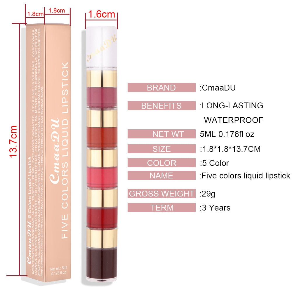 5-in-1 Matte Lipstick -Lip Tint -Long Lasting Lipstick Sets