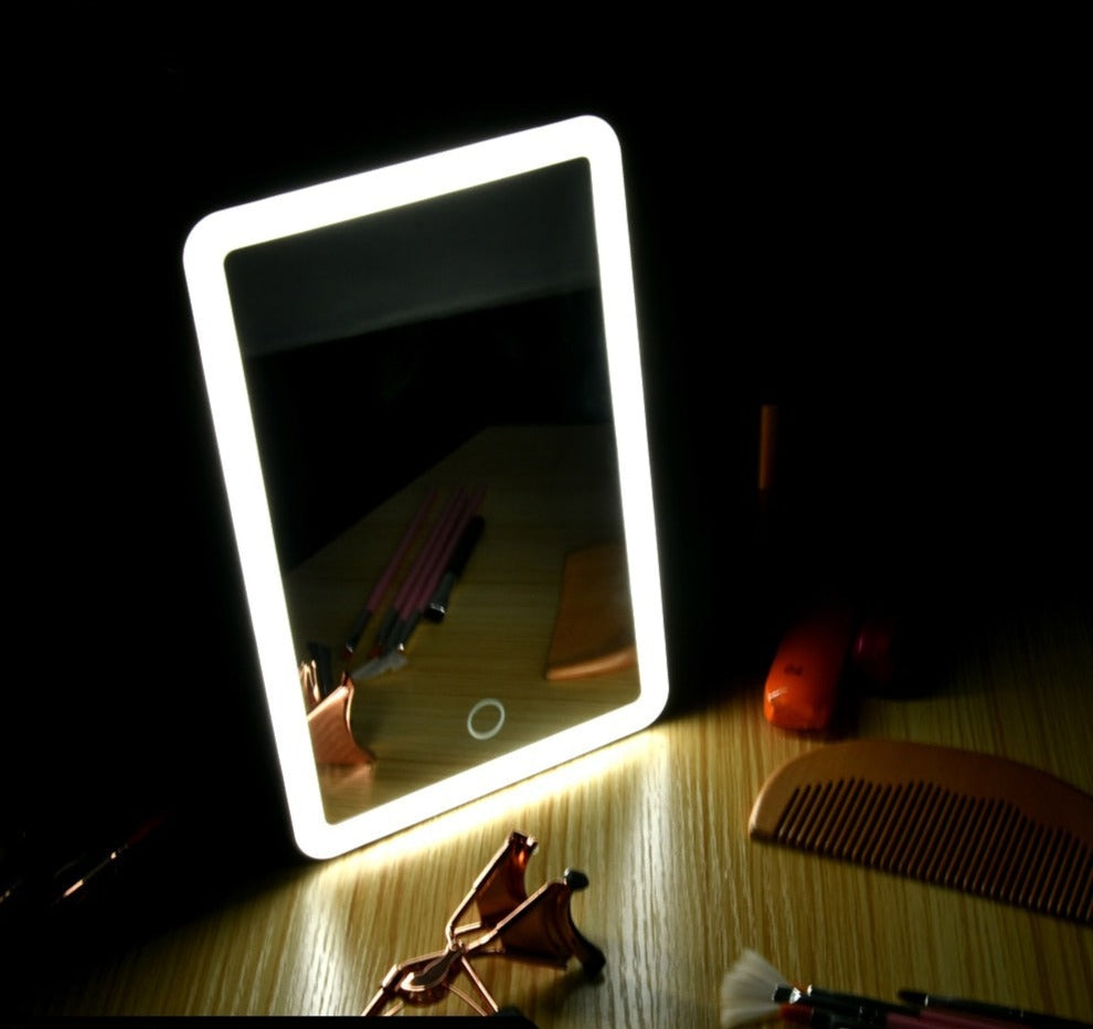 LED Touch Screen 180 Degree Rotating Cosmetic Mirror with USB Charger Stand