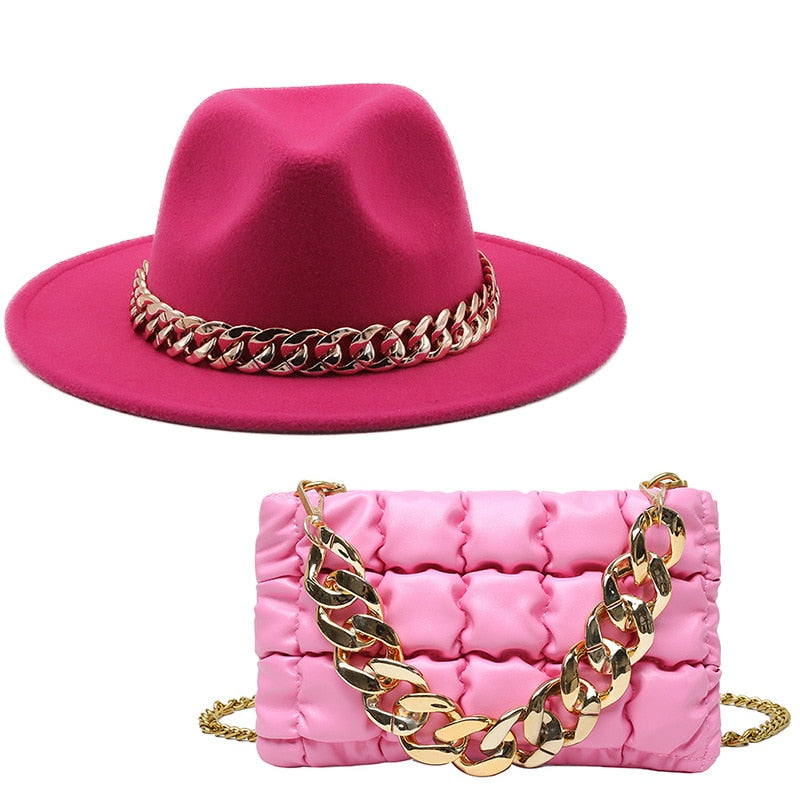 Elegant Fedora Hat and Handbag Sets for Women