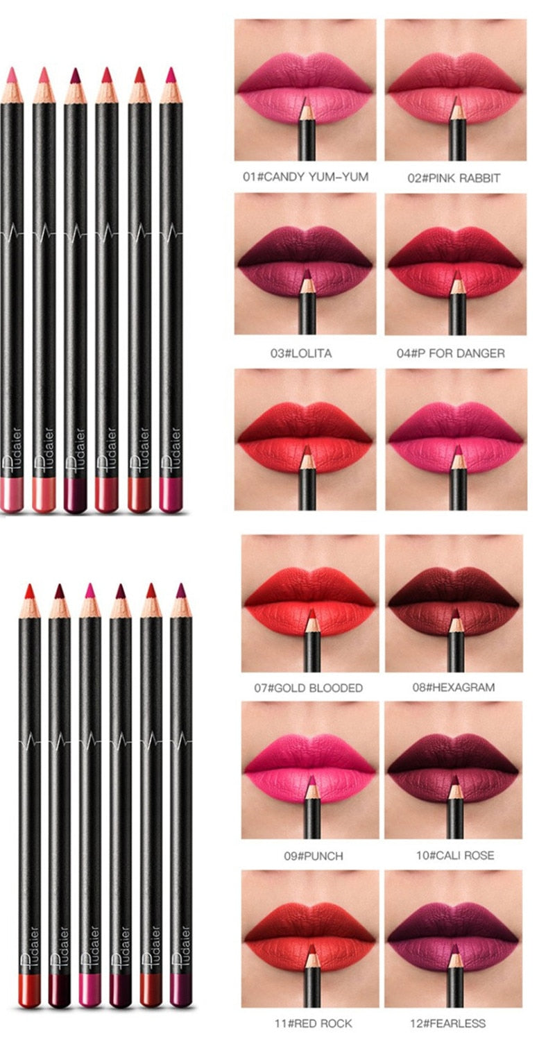 6/12Pcs Sets Waterproof Matte Pencil Lip Liners -Long Lasting